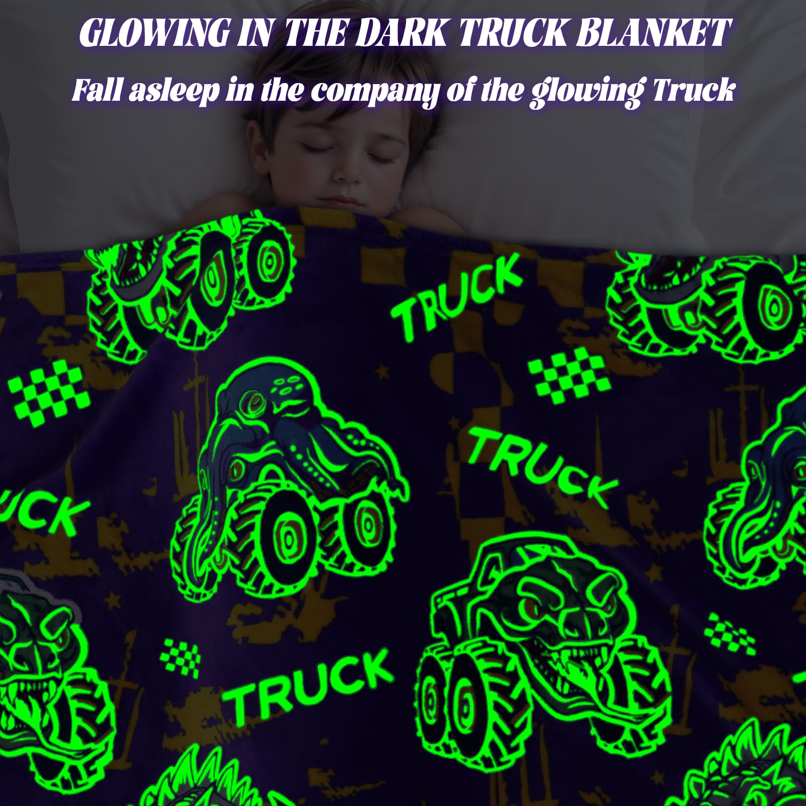 Glow in the Dark Tractor Truck Blanket for Boys - Soft Kids Throw Blanket | Birthday Gift for Toddlers & Children | Perfect for Bedtime, Road Trips & Camping Adventures