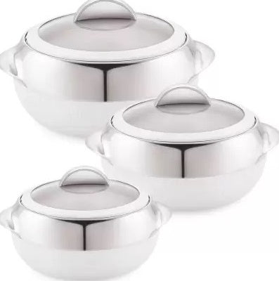 Cello Linea Insulated Hotpot Set - 3-Piece Stainless Steel Thermoware Casserole (600ml, 1100ml, 1700ml) for Soups, Stews & Meal Prep | Microwave & Freezer Safe | Perfect for Home Cooking, Camping & Parties