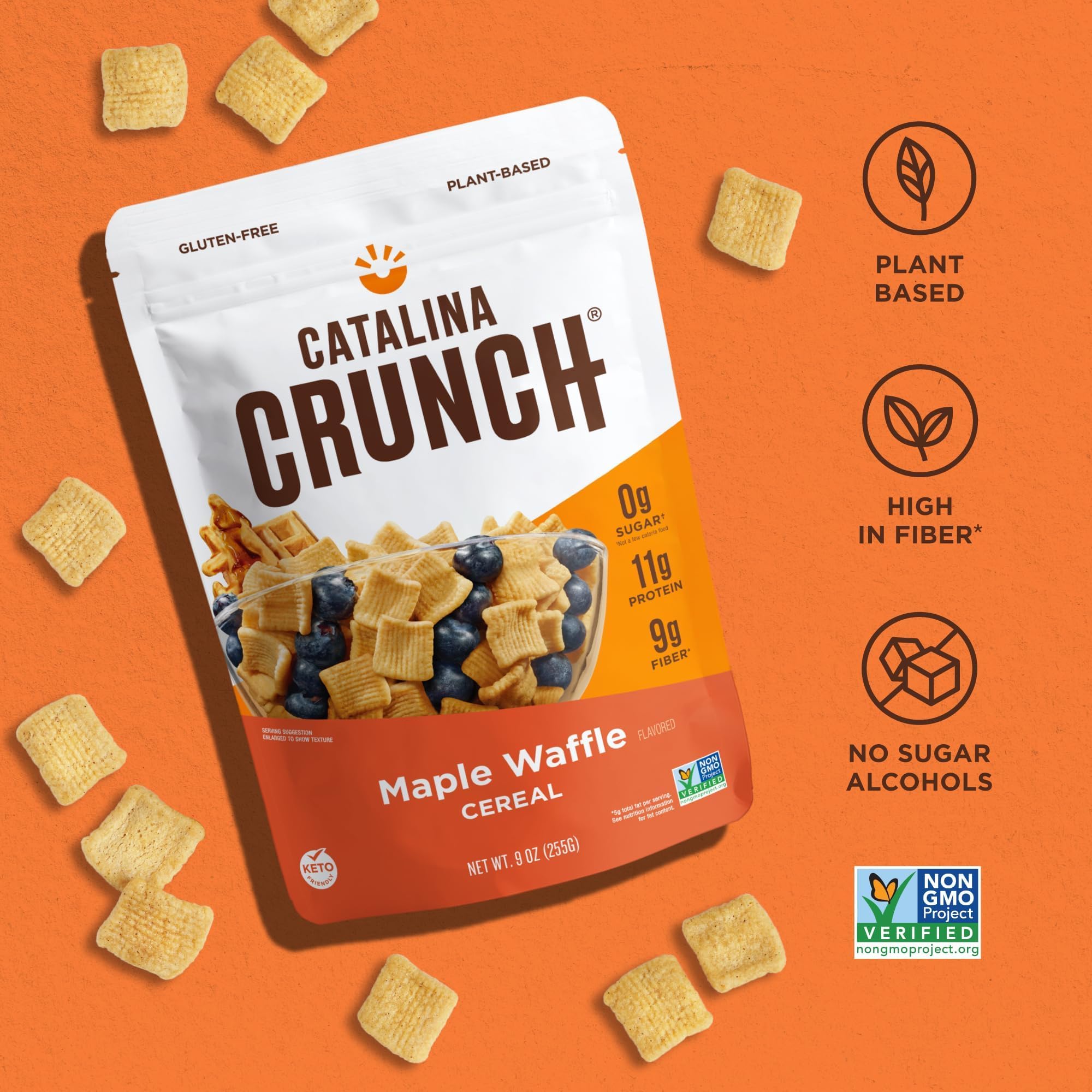 Catalina Crunch Maple Waffle High Fiber Cereal 4 Pack - Low Carb, Sugar Free, Gluten Free, Vegan & Keto Friendly Breakfast Cereal | Plant Based Protein for Healthy Morning & Snacking | Perfect for Weight Loss & Diabetic Diet
