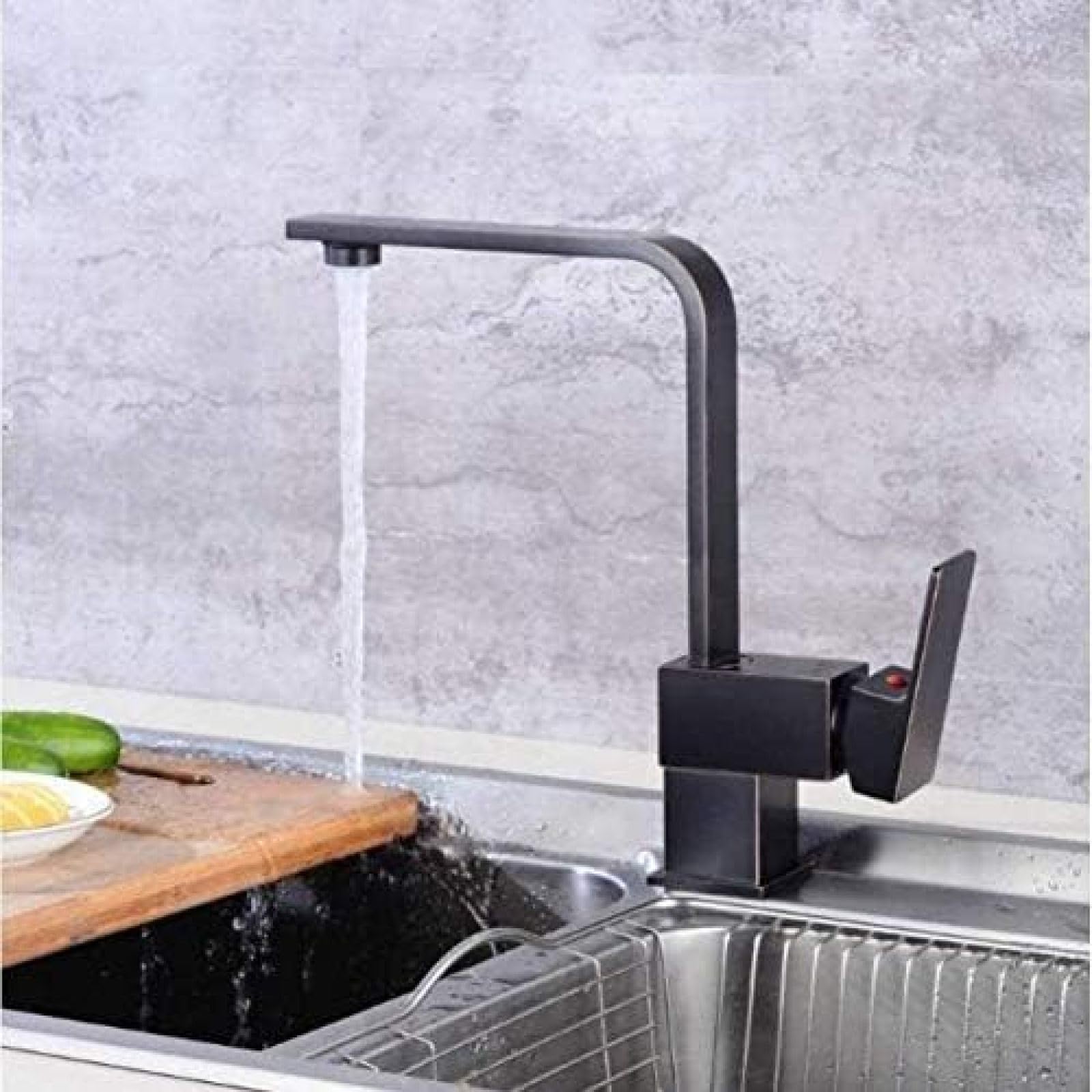 CRJUS Black Kitchen Faucet with 360 Degree Rotation - Hot and Cold Water Deck Mount Sink Tap for Modern Home Kitchen Installation | Perfect for Washing Dishes, Filling Pots & Daily Kitchen Tasks