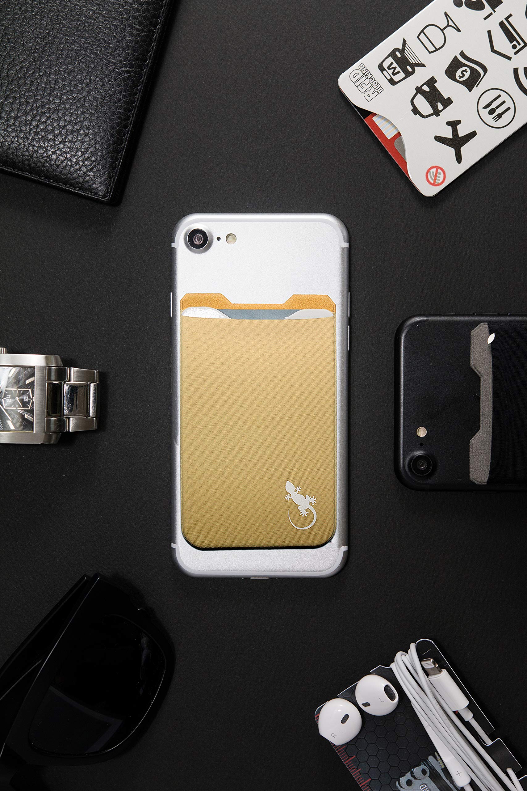 Gecko Adhesive Phone Wallet - Stick-On Lycra Card Holder for Credit Cards & Cash - Perfect for Running, Travel, and Everyday Use