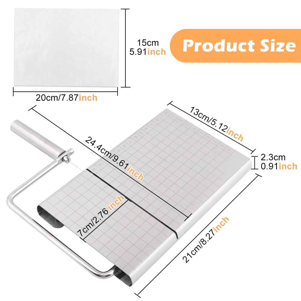 Premium Stainless Steel Cheese Slicer with 10 Wires & 25 Baking Oil Papers - Heavy Duty Adjustable Cheese Cutter Board for Block Cheese - Perfect for Home Kitchens, Delis, and Cheese Platter Preparation