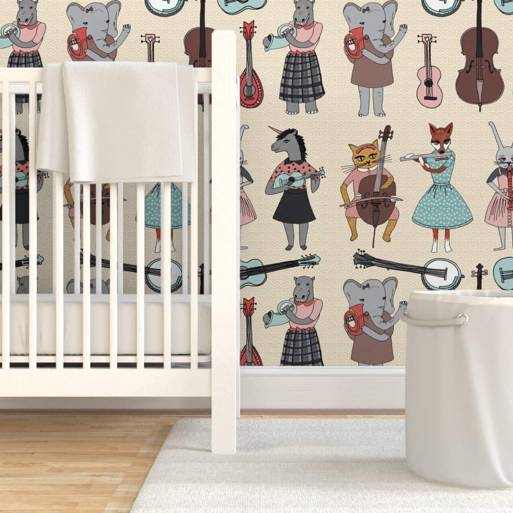 12ft x 2ft Peel and Stick Removable Wallpaper - Animal Band Music Instrument Nursery Decor | Custom Baby Room Wallpaper by Spoonflower | Perfect for Kids' Bedrooms, Playrooms & Nursery Walls