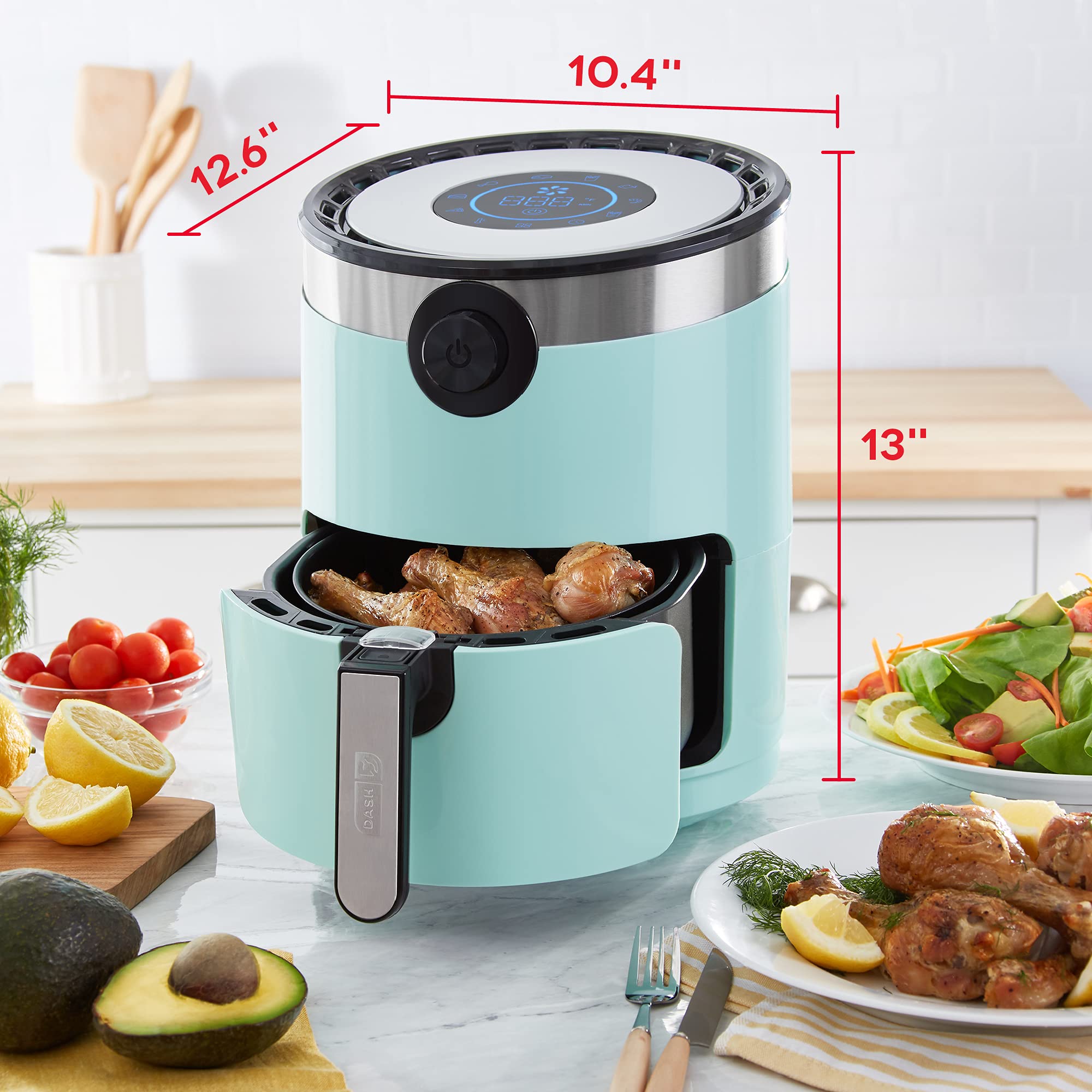Dash DMAF360GBAQ02 Aircrisp® Pro Digital Air Fryer with 8 Presets - 3 Quart Aqua Air Fryer Oven with Digital Display, Temperature Control, Non-Stick Basket & Auto Shut Off - Perfect for Healthy Cooking, Meal Prep & Family Dinners