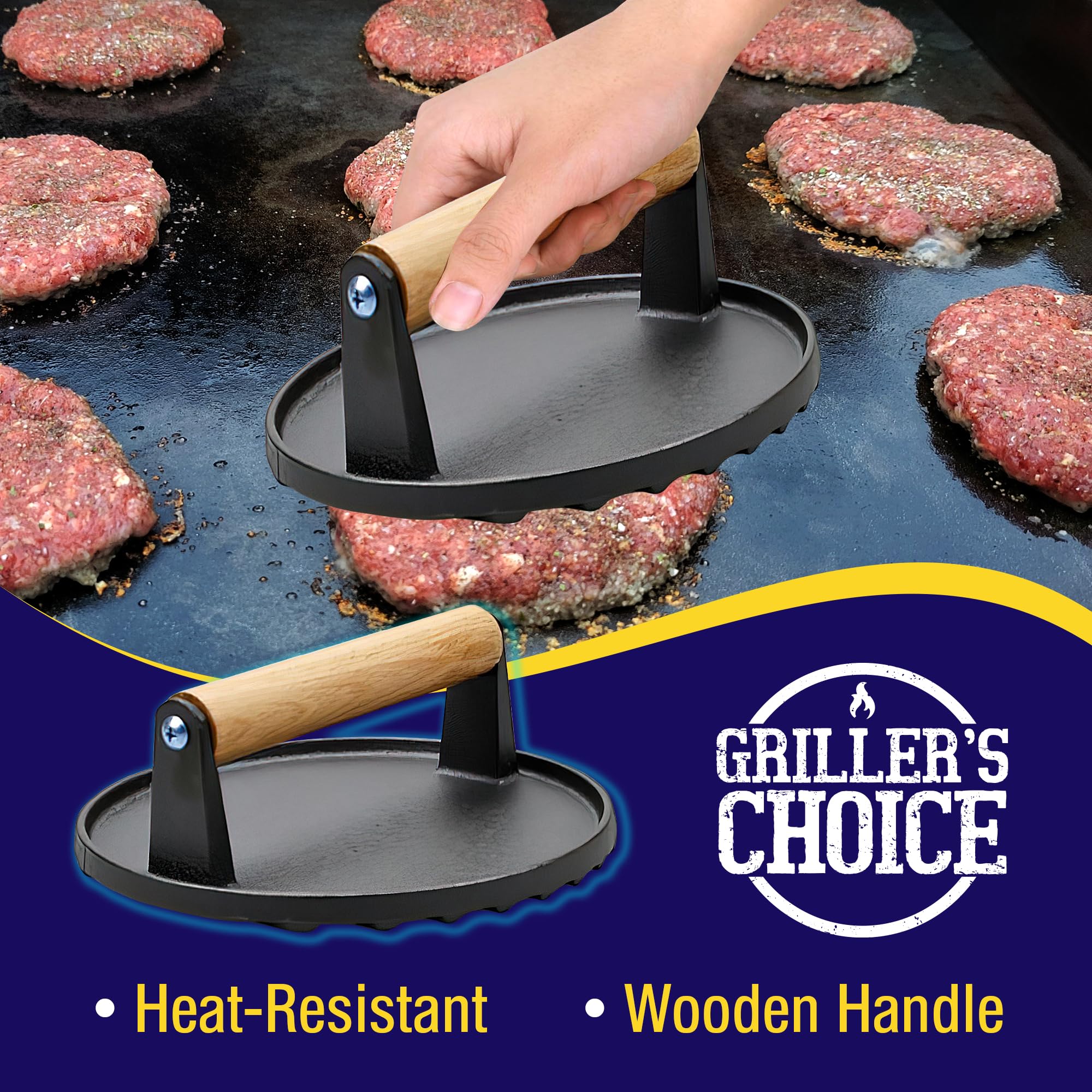 Premium Cast Iron Bacon Press & Grill Press 2-Piece Set - Heavy Duty Meat Press, Hamburger Smasher for Grilling, Griddle Cooking & BBQ - Perfect for Chefs, Home Cooks & Outdoor Enthusiasts (Ideal for Burgers, Steaks, Paninis & Breakfast Cooking)
