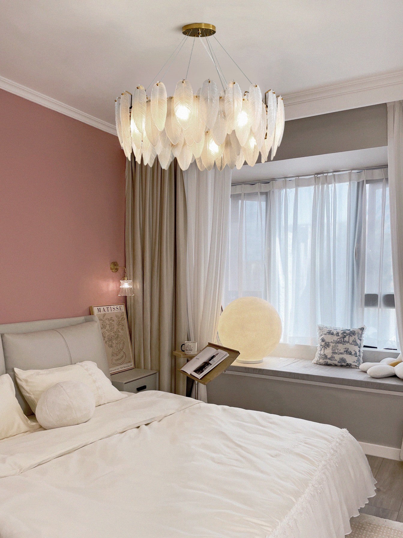 Elegant Glass Feather Chandelier - Modern Crystal Ceiling Light Fixture for Dining Room, Bedroom & Living Room Decor - Perfect for Home, Wedding & Event Lighting