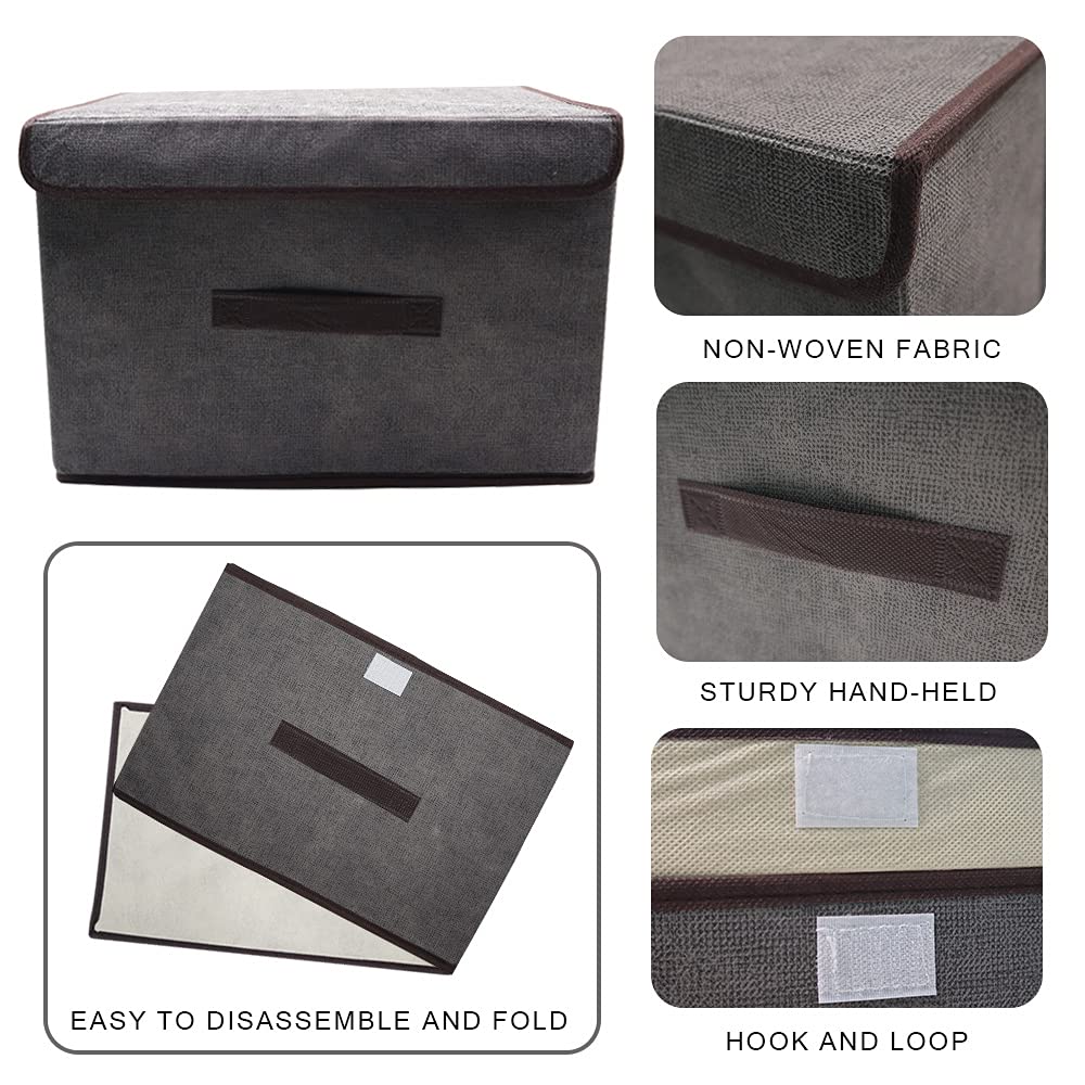 Foldable Storage Box with Dustproof Lid & Handle - Collapsible Storage Organizer for Closet, Bedroom, Home Organization - Space Saving Grey Storage Bin for Clothes, Toys & Household Items