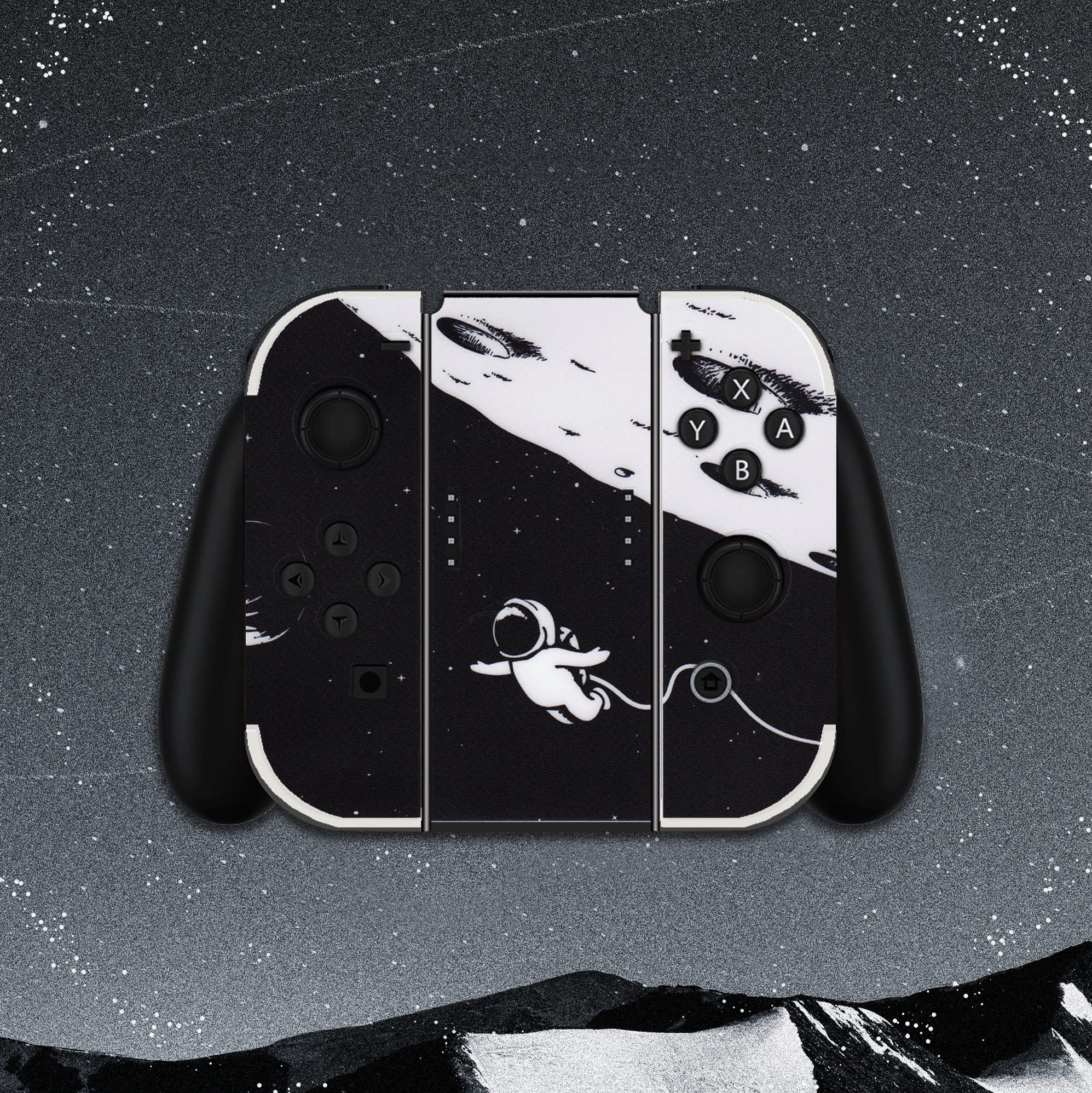 BelugaDesign Space Themed Nintendo Switch Skin - Galaxy Astronaut Moon Vinyl Decal Sticker Wrap for Switch & Switch OLED (Black/White) - Perfect for Gamers & Space Enthusiasts