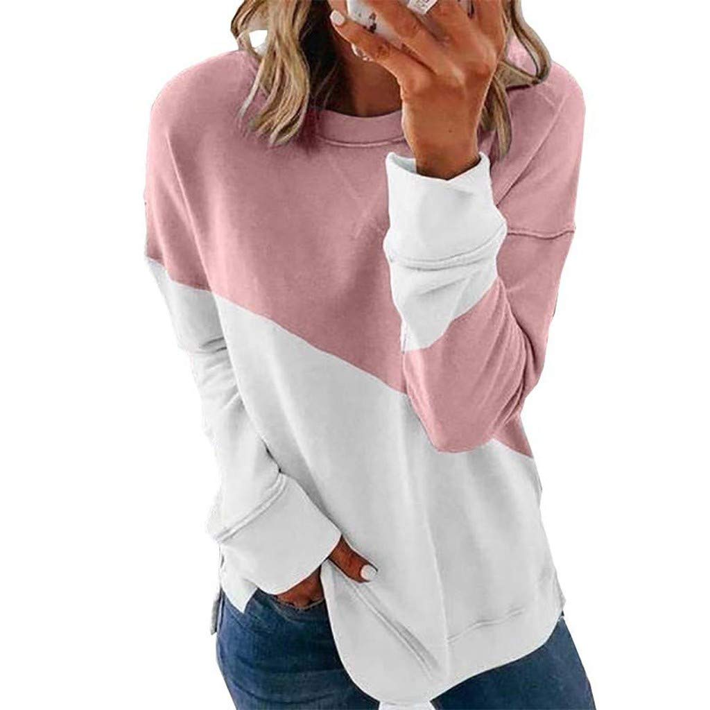 Fastbot Women's Casual Color Block Sweatshirt - Soft Pullover Crew Neck Long Sleeve Blouse for Everyday Wear | Perfect for Work, Weekend & Travel Outfits