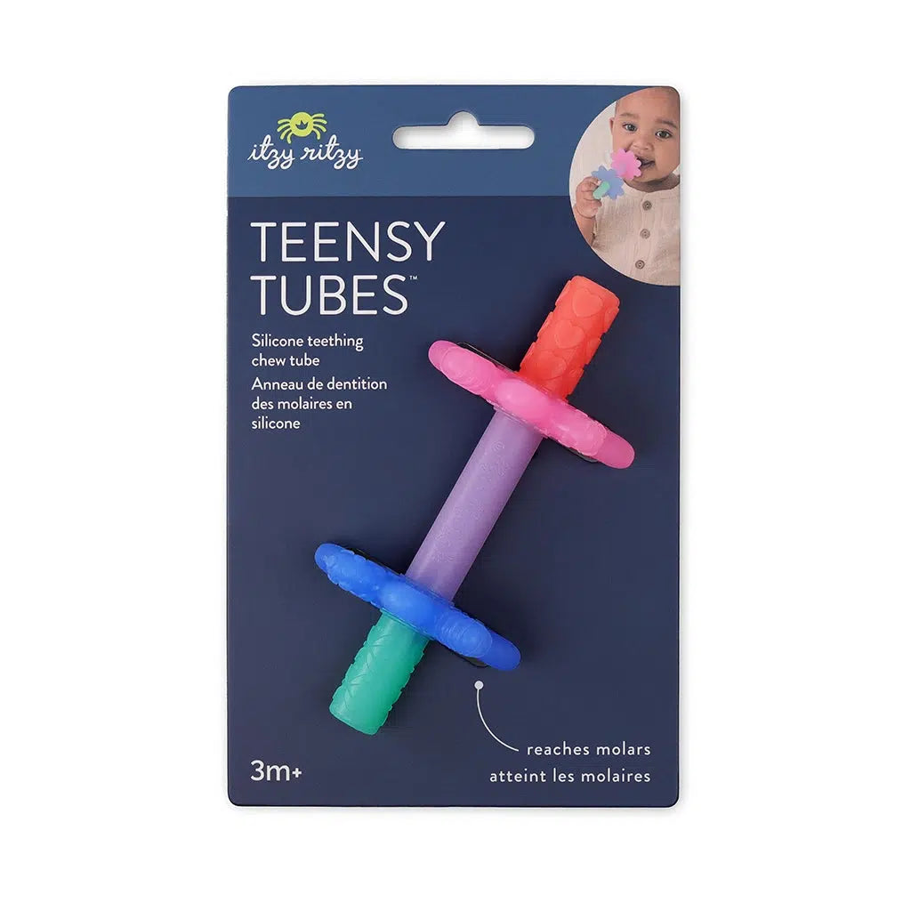 Itzy Ritzy Teensy Tubes - Pink Rainbow Silicone Teething Toys for Babies | Soothing Relief for Teething Pain, Perfect for On-the-Go & Travel