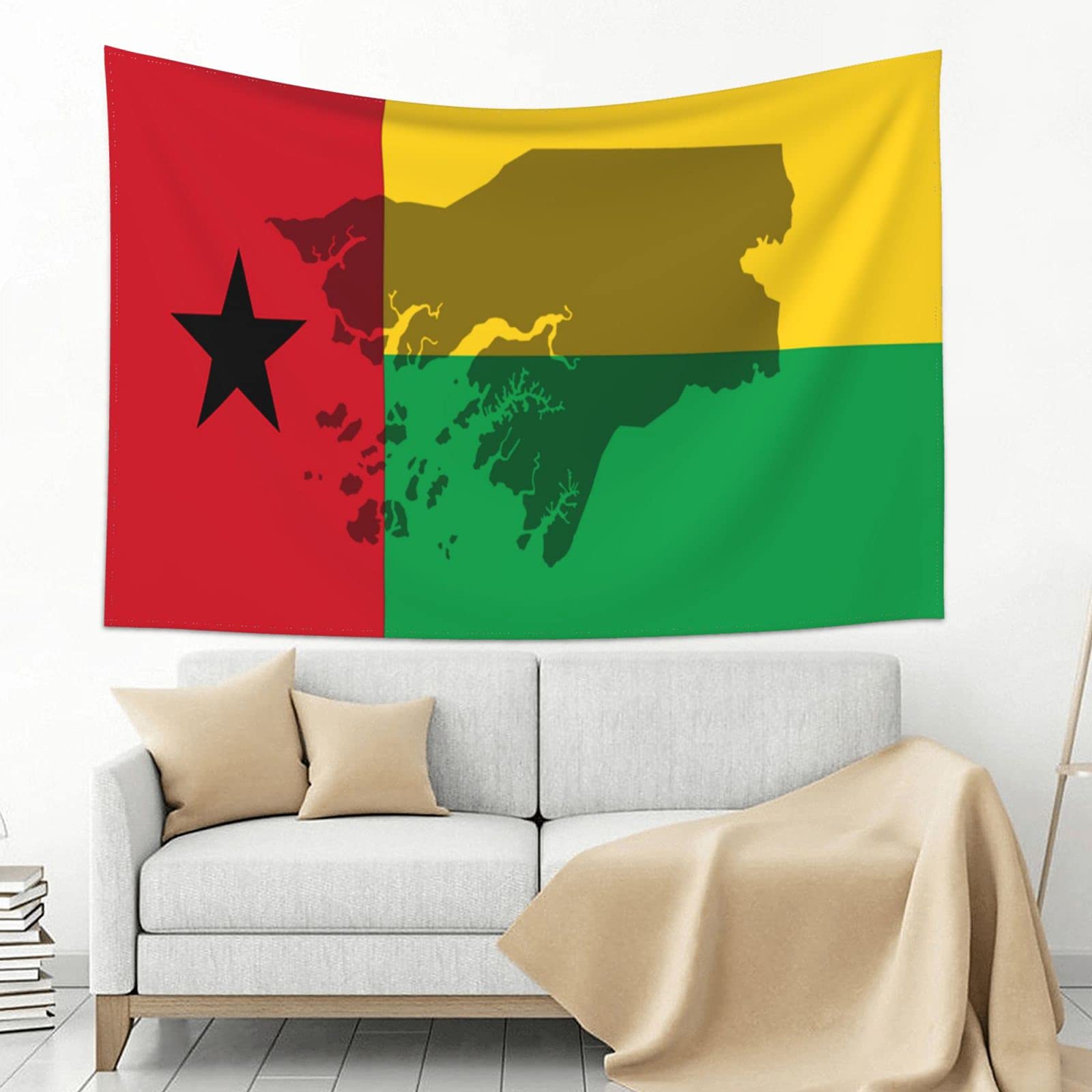 Guinea-Bissau Flag Map Wall Tapestry - 60x40 Inches African Home Decor for Living Room, Bedroom, Dorm | Window Curtain & Picnic Blanket for Parties, Travel & Outdoor Adventures