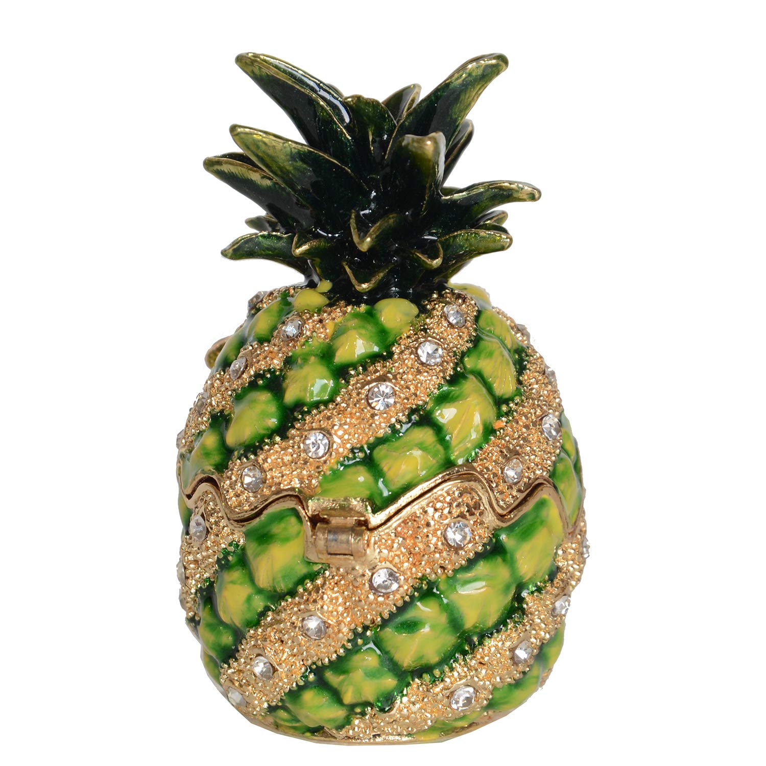 Hand-Painted Pineapple & Bumblebee Jewelry Box - Hinged Lid Ring & Earring Holder - Decorative Fruit Figurine Collectible - Perfect for Gift Giving, Home Decor & Jewelry Storage