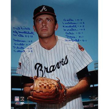 Phil Niekro Atlanta Braves Pinstripe Jersey 16x20 Framed Photo with Multiple Inscriptions - Perfect for Baseball Memorabilia Collections, Man Cave Decor, and Sports Fan Gifts