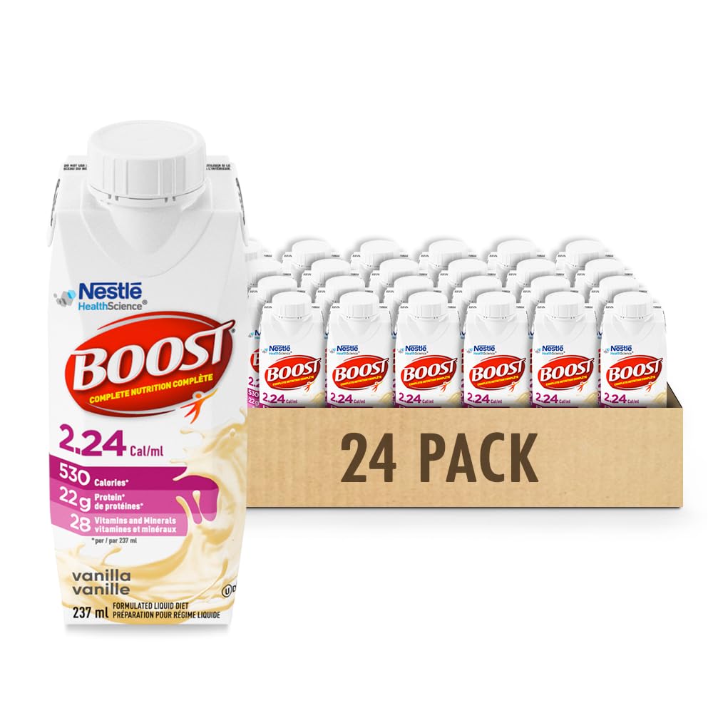 Boost Complete Nutrition Drink for Adults - Vanilla Flavor, 530 Calories per Serving, 22g Protein, Vitamins & Minerals, Ready-to-Drink (24 TetraPaks) - Ideal for Meal Replacement, Weight Gain & Recovery