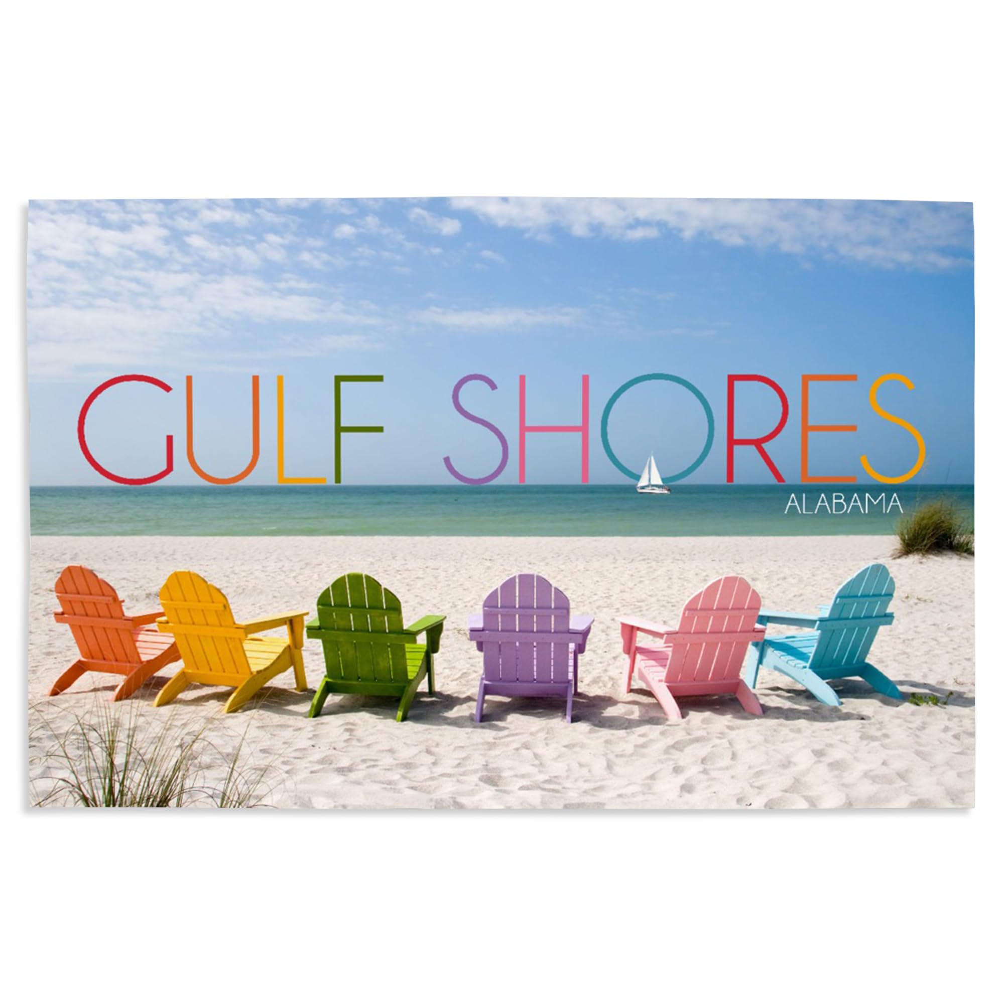 Lantern Press 16x24 Inch Giclee Art Print - Gulf Shores Alabama Beach Scene with Colorful Chairs - Coastal Wall Decor for Living Room, Bedroom & Office