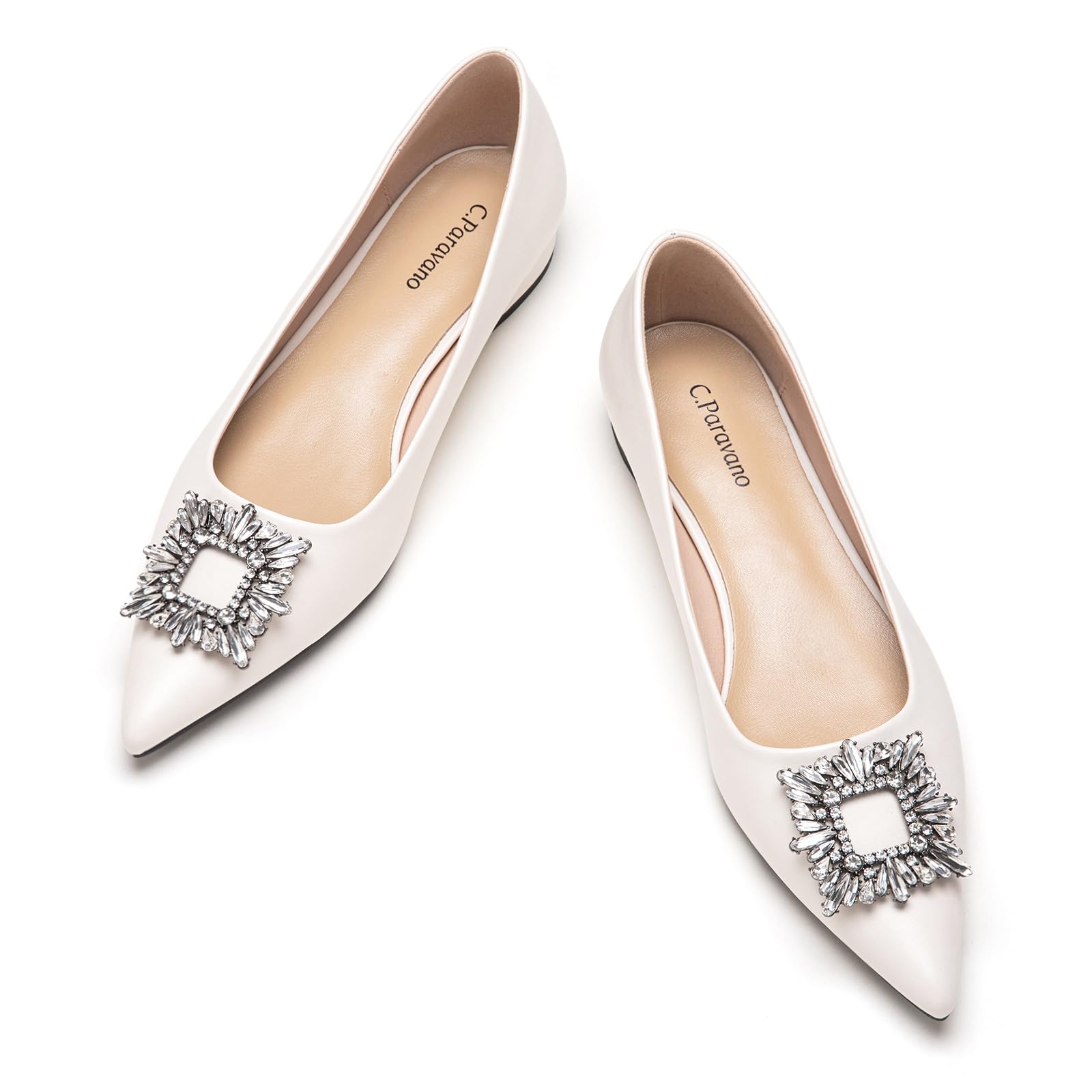 C.Paravano Women's Ballet Flats with Crystal Design | Pointed Toe Flat Shoes for Women | Comfortable & Elegant for Work, Party & Daily Wear