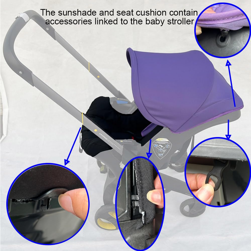 Doona Car Seat Stroller Accessories - Washable Textile Set with Colorful Canopy & Waterproof Cushion (Noble Purple) | Perfect for Travel, Daily Walks & Outdoor Adventures with Baby