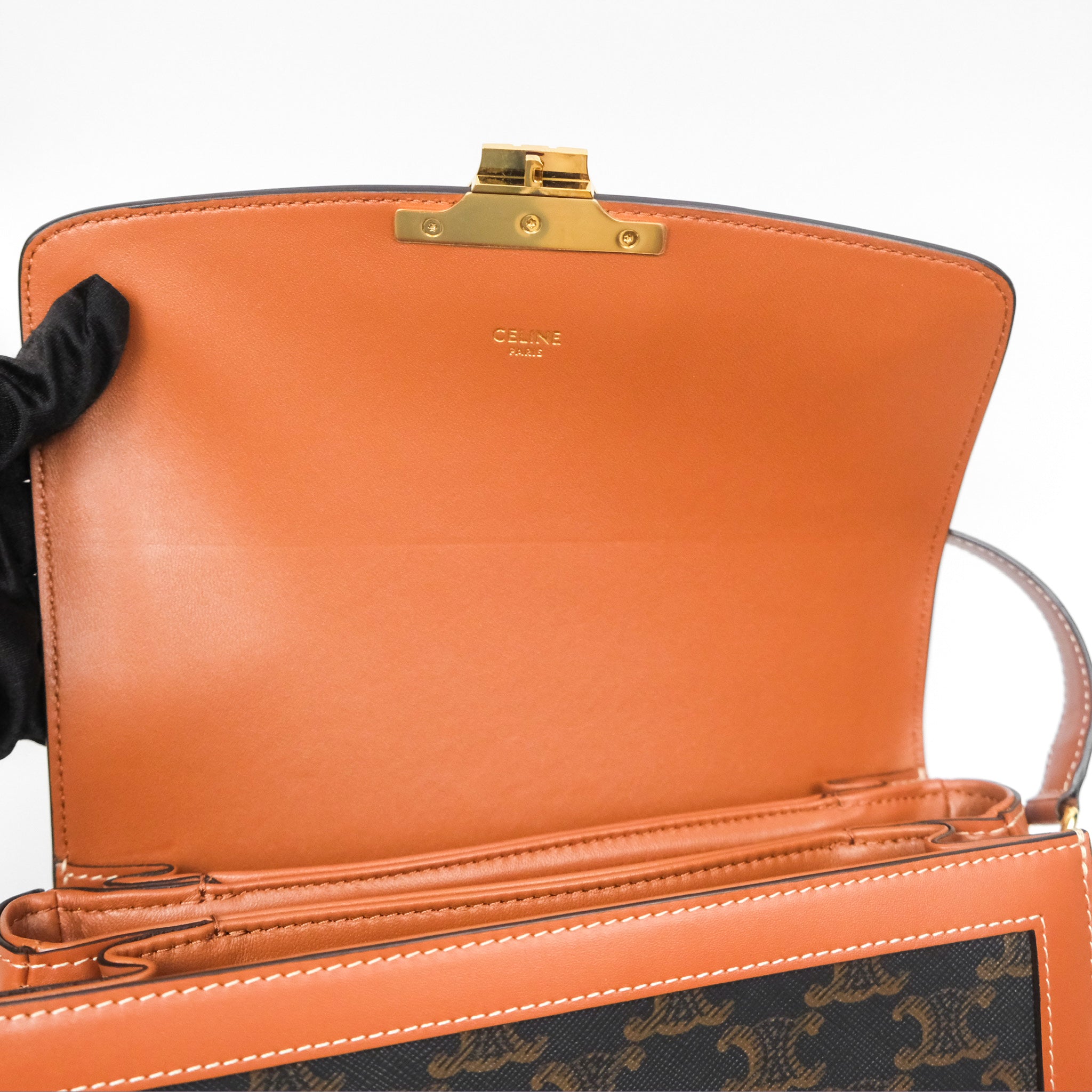 Celine Medium Triomphe Bag in Triomphe Canvas & Tan Calfskin Leather - Luxury Crossbody Handbag for Women, Perfect for Work, Travel & Everyday Use