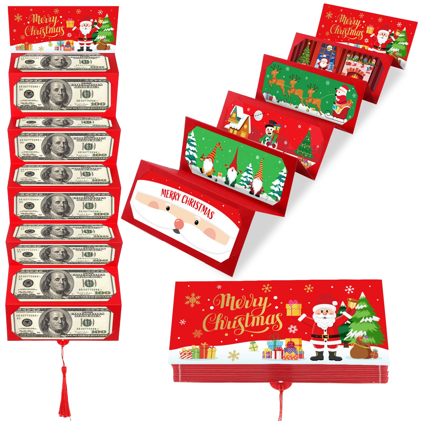 Christmas Money Holder & Gift Card Organizer with 10 Slots - Festive Santa Claus Design for Holiday Cash Gifts - Perfect for Christmas, Birthday & Special Occasion Presents