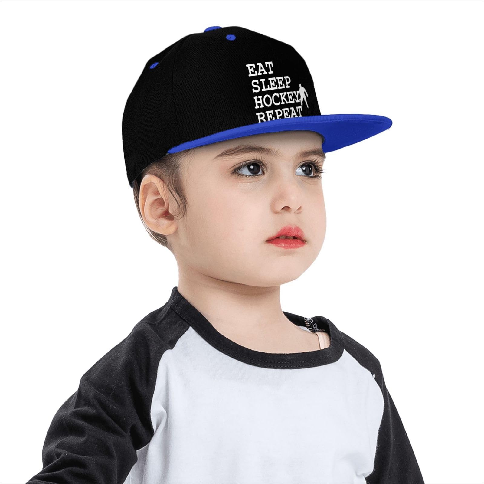 Eat Sleep Hockey Repeat Flat Bill Snapback Hat for Kids - Hip Hop Style Contrast Color Red - Perfect for Sports, Streetwear & Casual Outfits