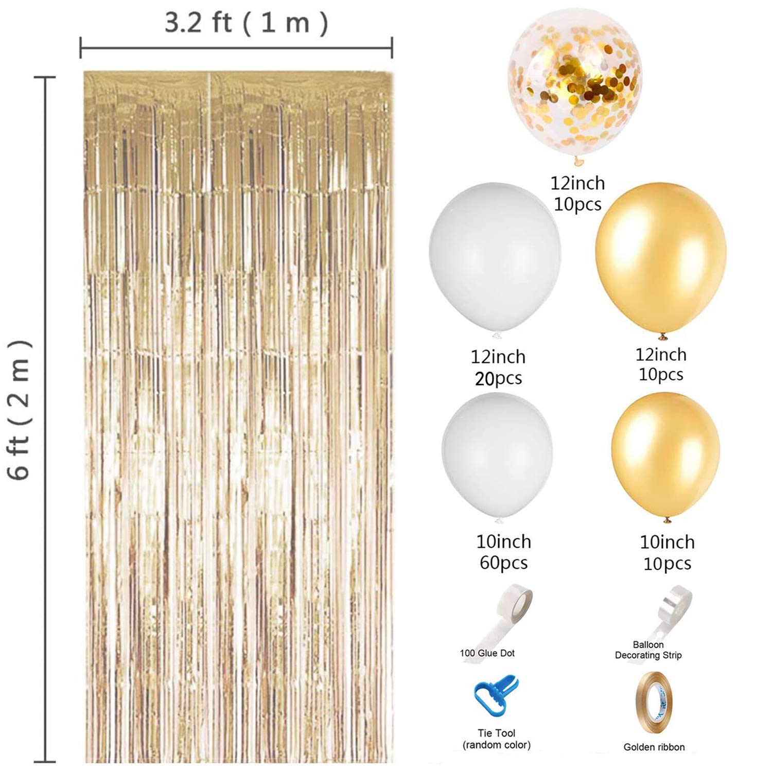 JOYYPOP White Gold Balloon Garland Kit with Gold Tinsel Curtain - 50pcs Premium Balloons for Wedding, Birthday Party Decorations - Perfect for Bridal Showers, Anniversary Celebrations & Baby Showers
