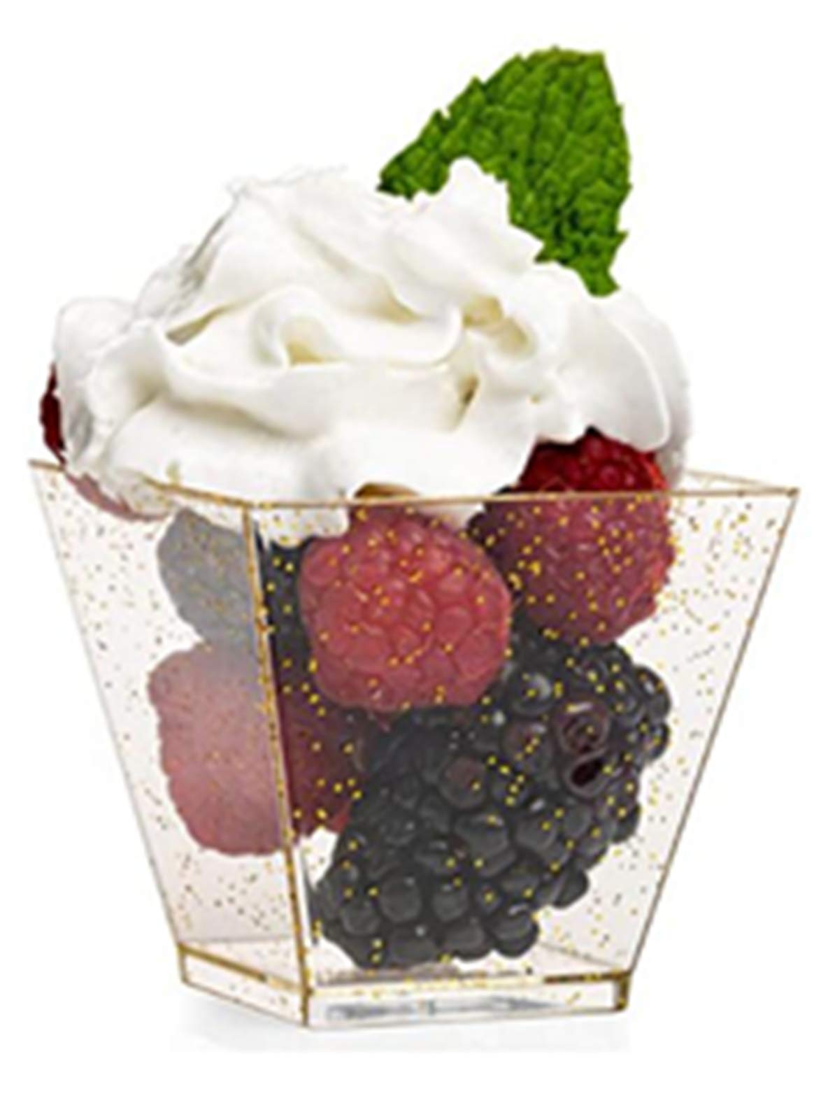 2 Ounce Hexagon Gold Glitter Disposable Plastic Dessert Cups - 50 Pack for Appetizers, Mousse, Cake, Pudding, Party & Restaurant Use - Perfect for Elegant Dessert Serving & Entertaining