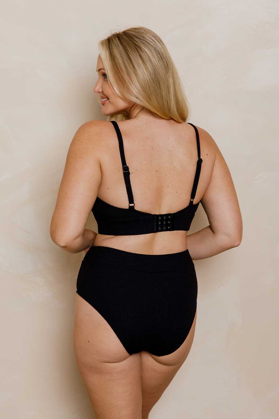 Byron High Waisted Bikini Bottom - Black Textured Swimwear for Women | Beach, Pool & Summer Vacation Essentials