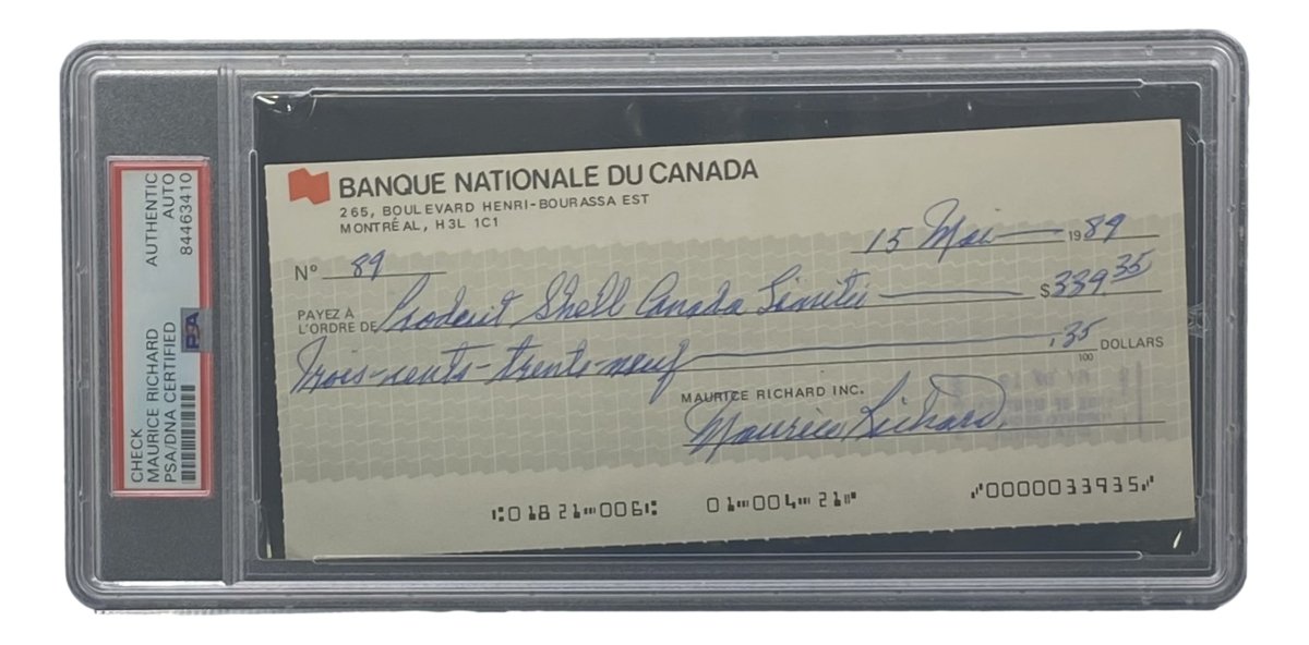 Authentic Maurice Richard Signed Montreal Canadiens Bank Check #89 PSA/DNA Certified - Rare Hockey Memorabilia for Collectors & Sports Fans