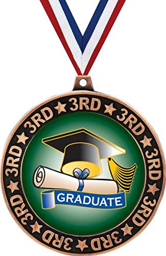 3rd Place Bronze Graduation Medal - 2.75 Inch Perimeter Award for Kids | School Ceremony Prizes, Student Trophy & Academic Achievement Recognition | Perfect for Graduation Ceremonies, Sports Day Awards & Academic Competitions