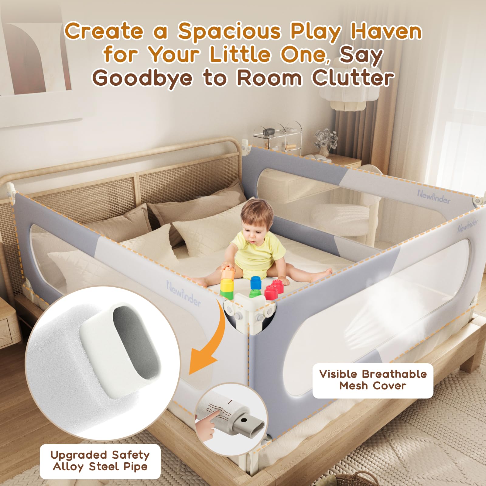 3-Pack Adjustable Toddler Bed Rails with Dual-Child Safety Lock | 78.7