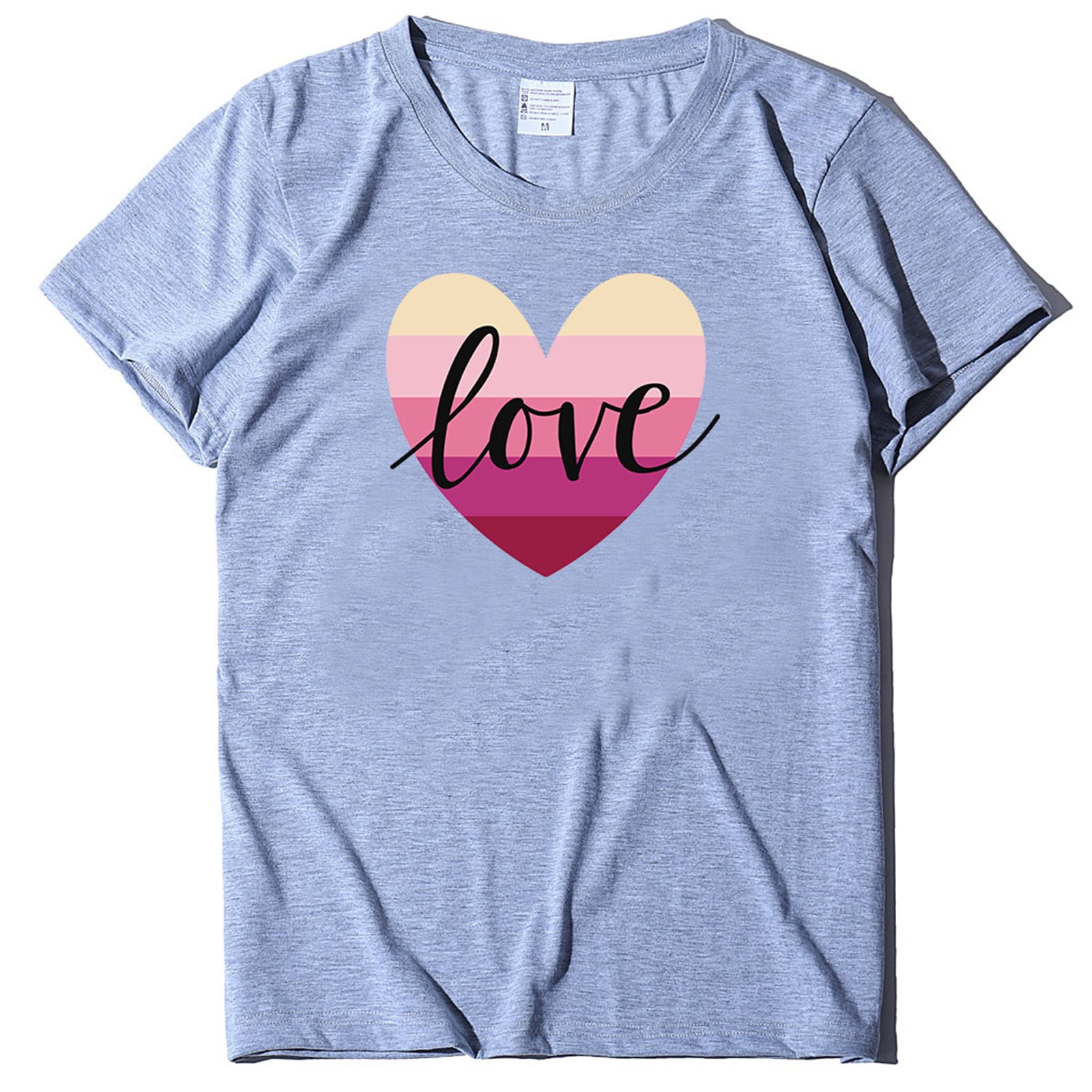 Women's Casual Short Sleeve T-Shirts - Loose Fit Heart Print Blouse for Valentine's Day | Comfortable O-Neck Top for Everyday Wear, Date Nights & Special Occasions
