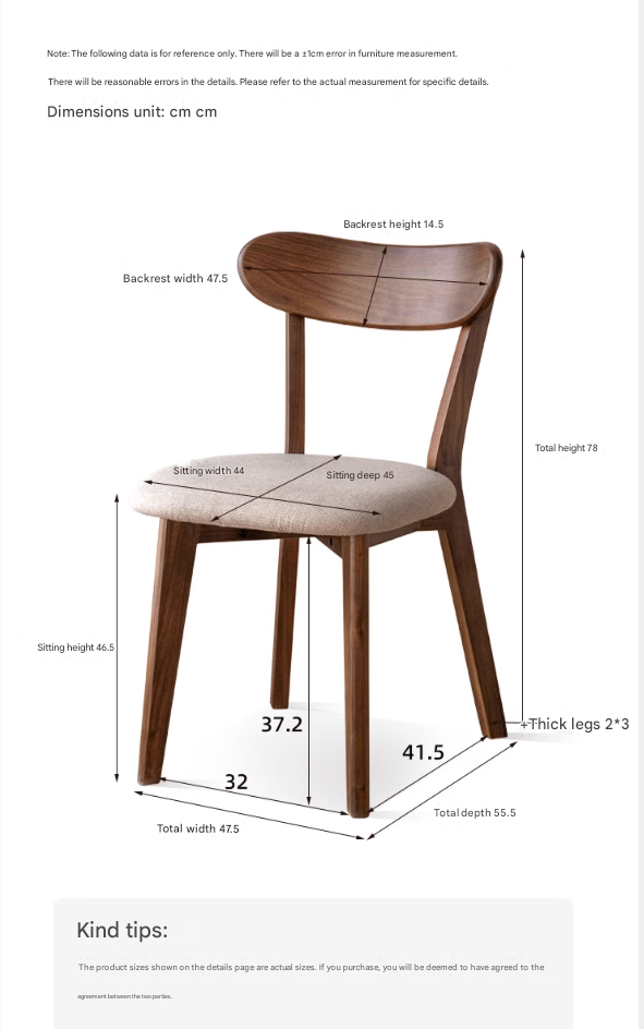 Solid Black Walnut Wood Dining Chairs with Soft Back - Elegant & Comfortable Seating for Home, Restaurant, and Office Use