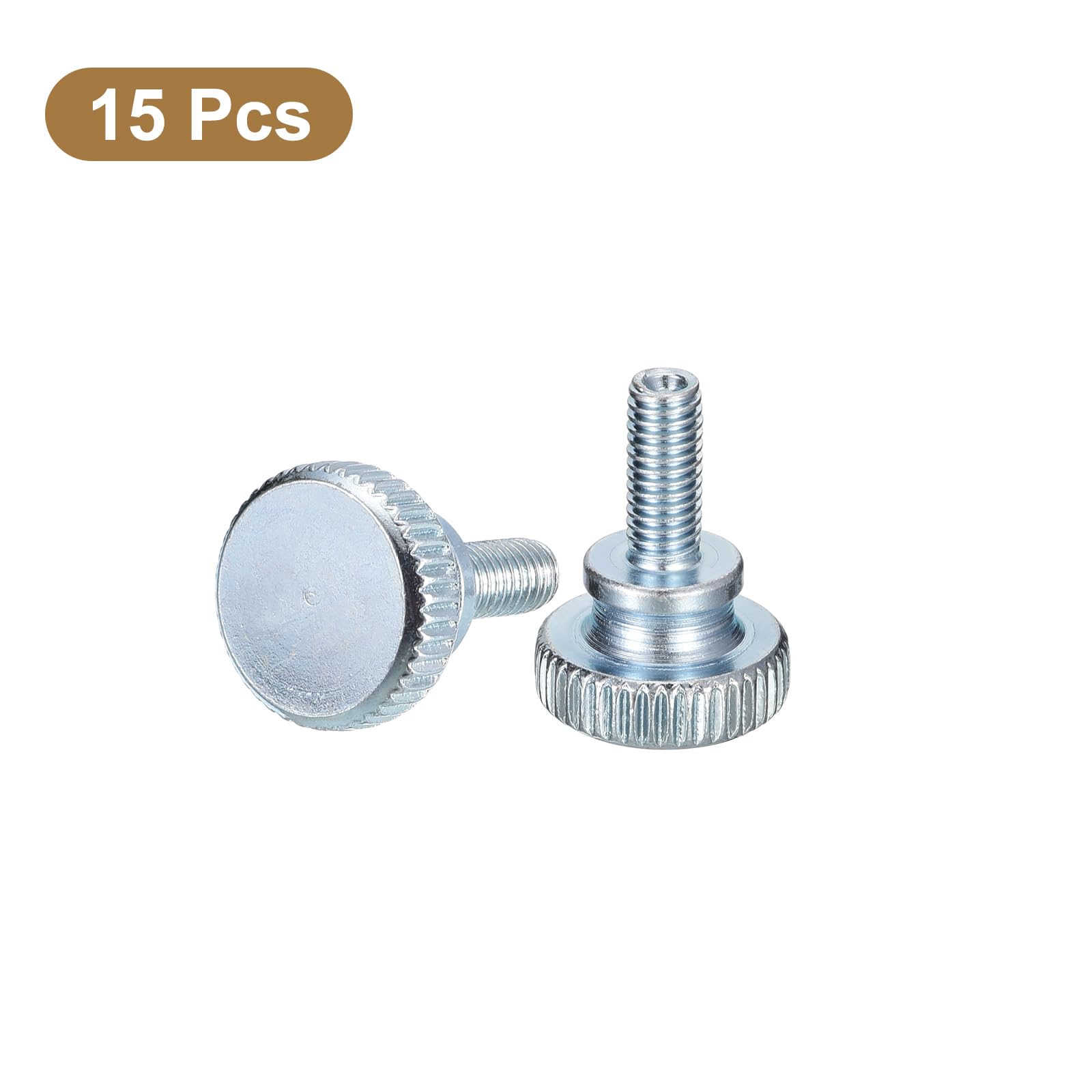 uxcell M5x12mm 碳钢镀锌滚花平头拇指螺丝，15pcs 全螺纹紧固件，适用于电子设备、家具组装、DIY项目