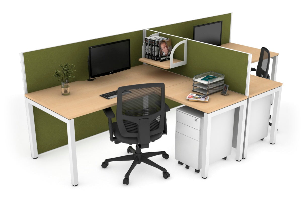 Quadro Square Legs 2-Person Corner Workstation T-Configuration [1600L x 1800W with Cable Management] - Perfect for Office, Home Workspace & Collaborative Environments