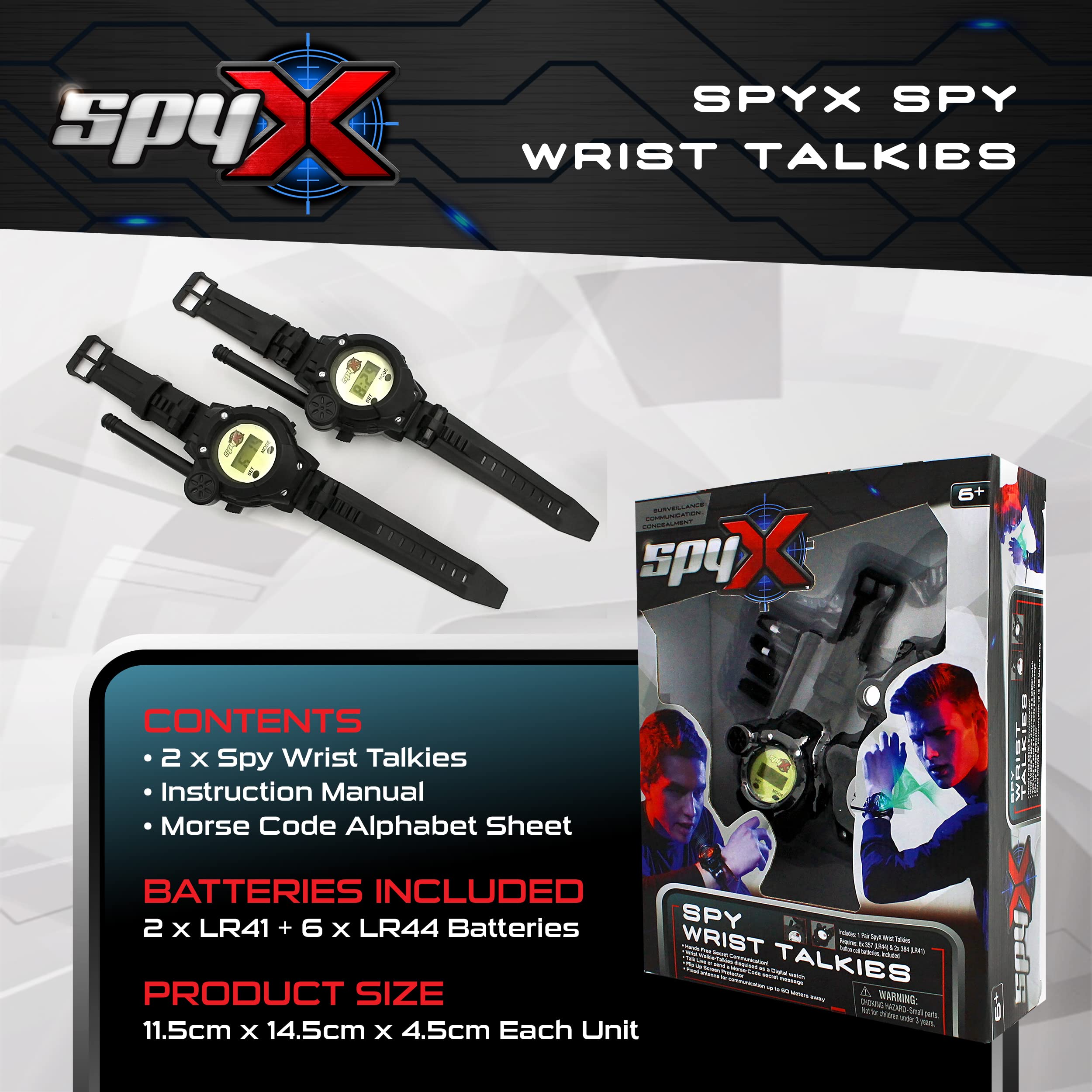 SpyX Spy Wrist Talkies - 8-in-1 Multifunctional Kids Walkie Talkie Watch | Hands-Free Two-Way Radio Spy Gadget for Junior Secret Agents & Ninja Spies | Perfect for Outdoor Adventures, Birthday Parties & Role Play Games (2-Pack)