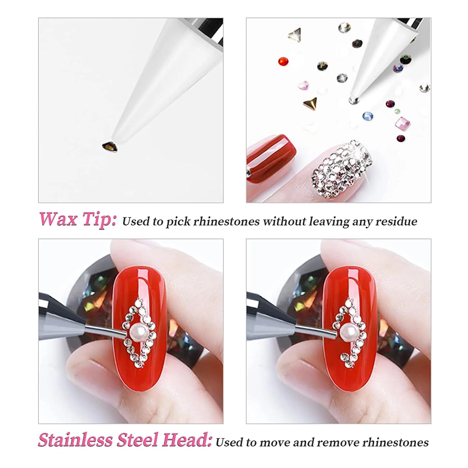 Rhinestone Picker Tool with 6 Wax Tips - Dotting Pen for Nail Art, Rhinestone Applicator & Pickup Tool - Perfect for DIY Nail Designs, Crafting, and Jewelry Making