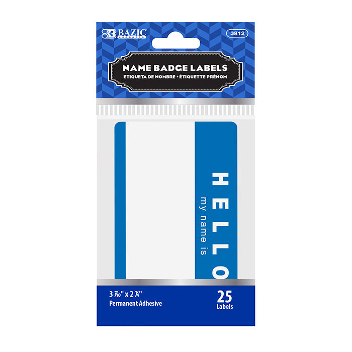 BAZIC HELLO My Name Is Reusable Name Badge Labels - 25 Pack for Office, School, Events & Conferences - Self-Adhesive Name Tags for Professional Networking