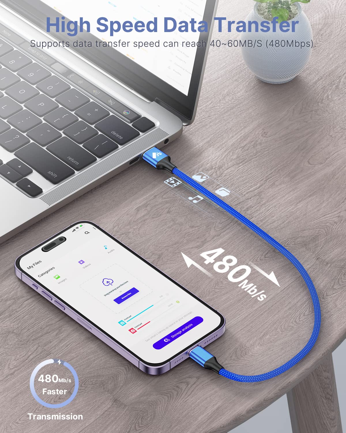 2-Pack 50CM Short Lightning Cable MFi Certified - Fast Charging Braided iPhone Charger Cable Compatible with iPhone 14/13/12/11/Pro Max/XR/XS/8/7/6 Plus/SE - Perfect for Travel, Car & Bedside Charging