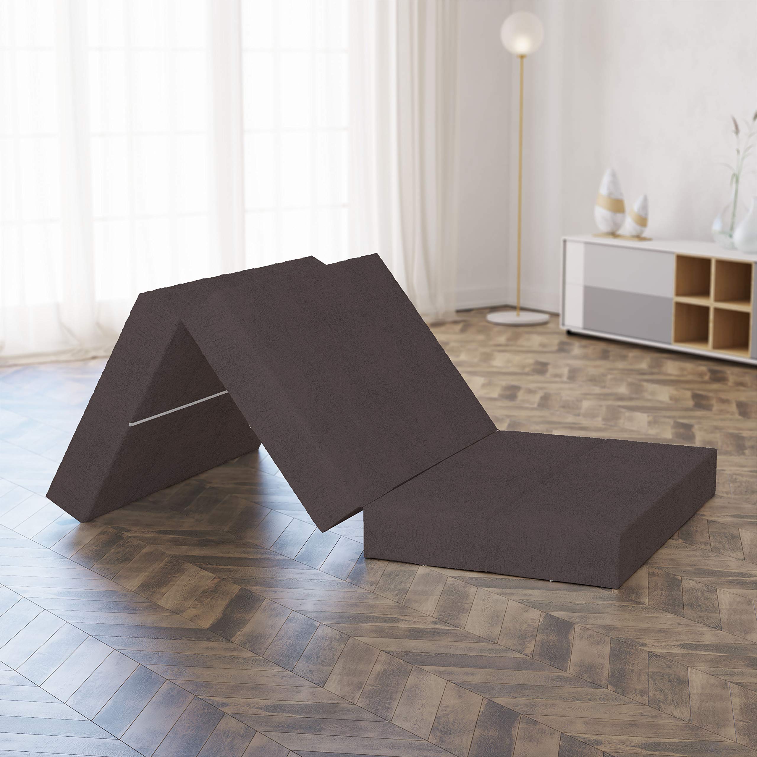 Ambesonne Faux Suede Foldable Mattress - Digital Print Grunge Texture Queen Size | Portable Lightweight Futon Mat for Guest Bed, Camping & Dorm Rooms | Dark Taupe Sleeping Pad for Home, Travel & Outdoor Use