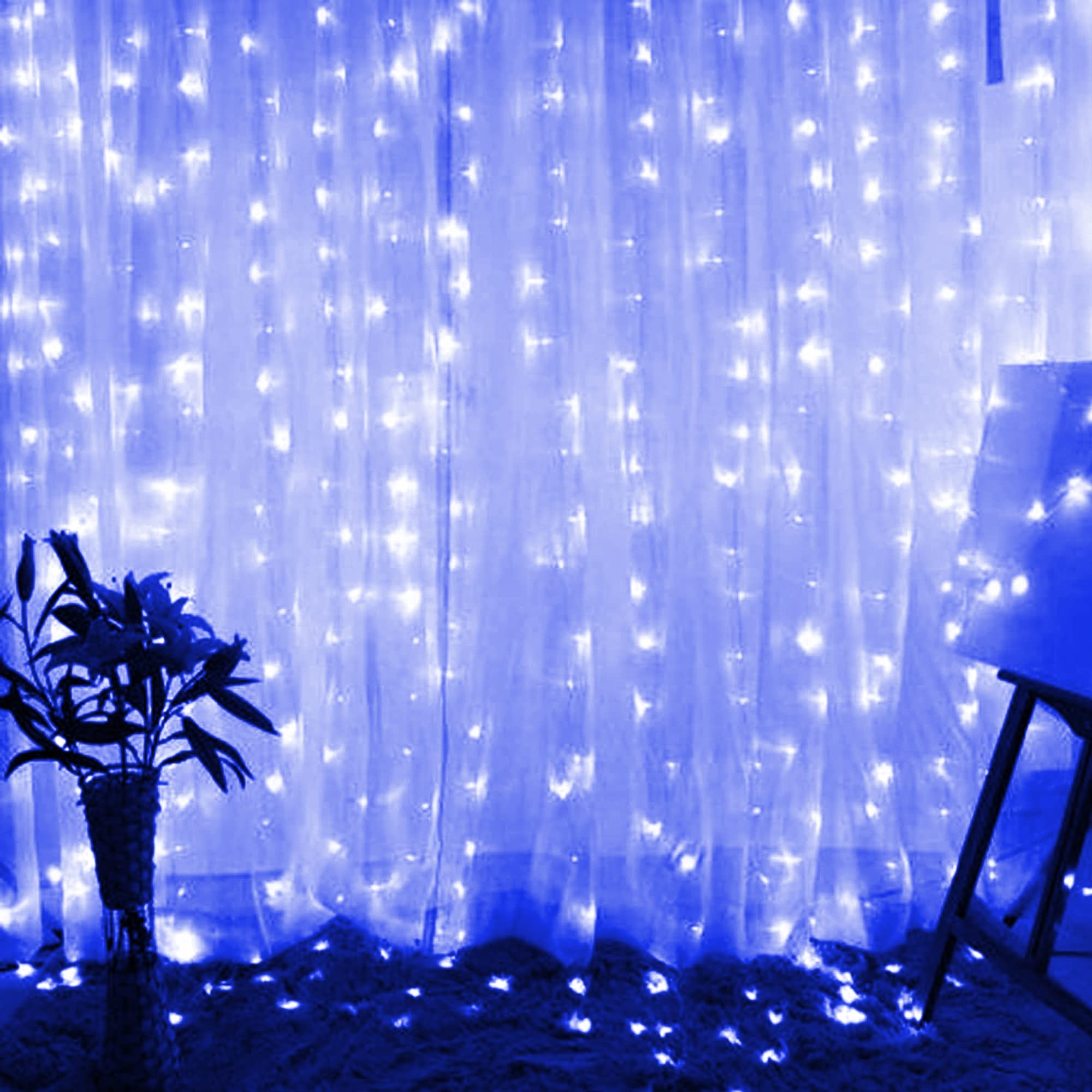 Dazzle Bright 300 LED Curtain String Lights - 9.8ft x 9.8ft USB Powered Waterproof Fairy Lights with 8 Lighting Modes for Christmas, Wedding, Party, Outdoor & Indoor Wall Decor (Blue) - Perfect for Bedroom, Garden, Patio and Holiday Decorations