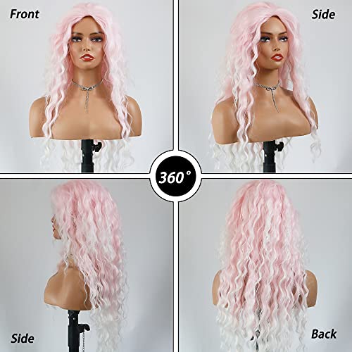 Curly Blonde Brown Reverse Ombre Wig - Long Synthetic Hairpiece for Cosplay, Halloween & Daily Fashion