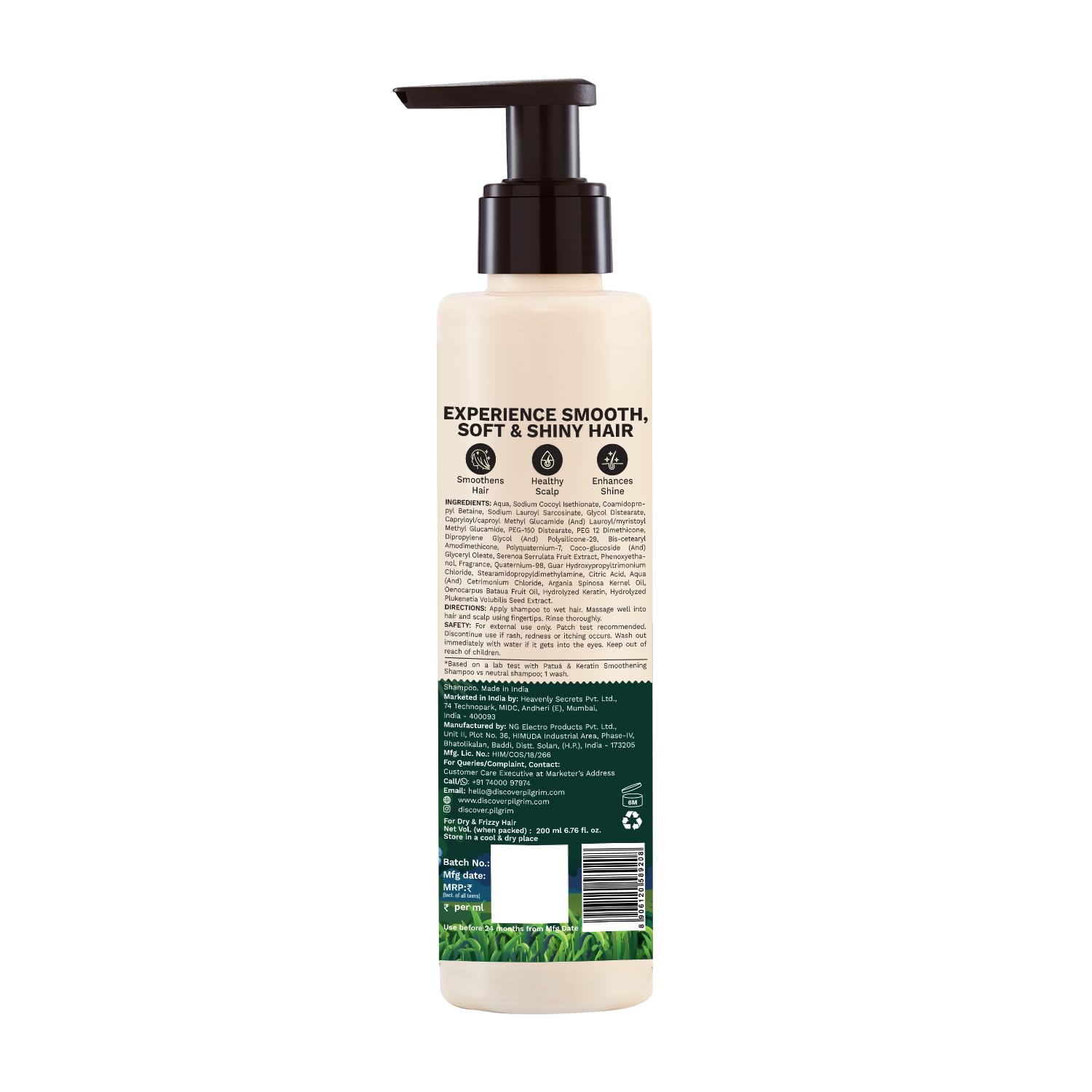 Pilgrim Patuá & Keratin Smoothing Shampoo for Dry Frizzy Hair - Sulfate & Paraben Free Shampoo for Women & Men - Hair Smoothing & Scalp Care - 200ml - Perfect for Daily Use & Salon-Like Results at Home