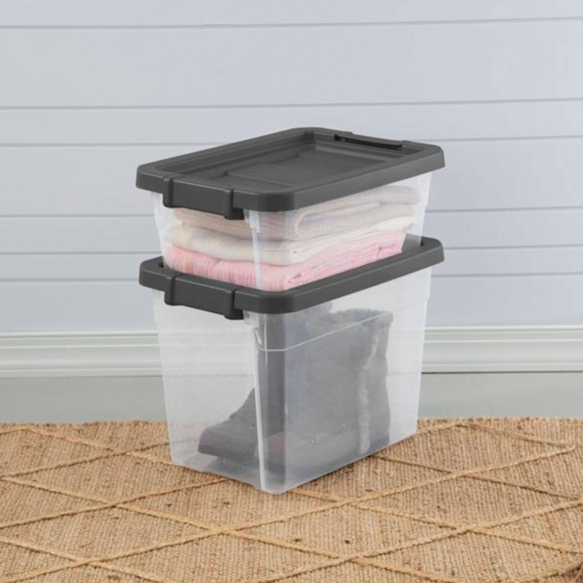 Sterilite 24-Pack 30 Quart Clear Plastic Storage Bins with Secure Latching Lids - Modular Stackable Organizer for Home, Office & Garage Storage Solutions - Perfect for Clothes, Toys, Seasonal Items & Household Organization