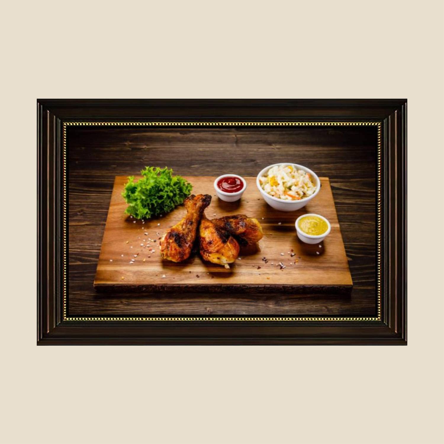 Vintage Fried Chicken & Vegetables Canvas Wall Art Print - 24x36 Inch Ready to Hang Kitchen Decor, Retro Food Poster Painting for Dining Room, Bedroom & Cafe - Home Decor Artwork with Wooden Frame