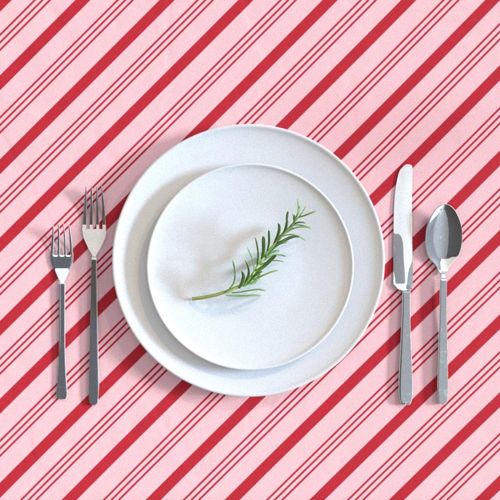 Custom Christmas Candy Stripes Pink Red Cotton Sateen Tablecloth 70x90 Inches - Holiday Dining Decor, Trendy Baby Girl Print Table Linens for Parties & Home Decor