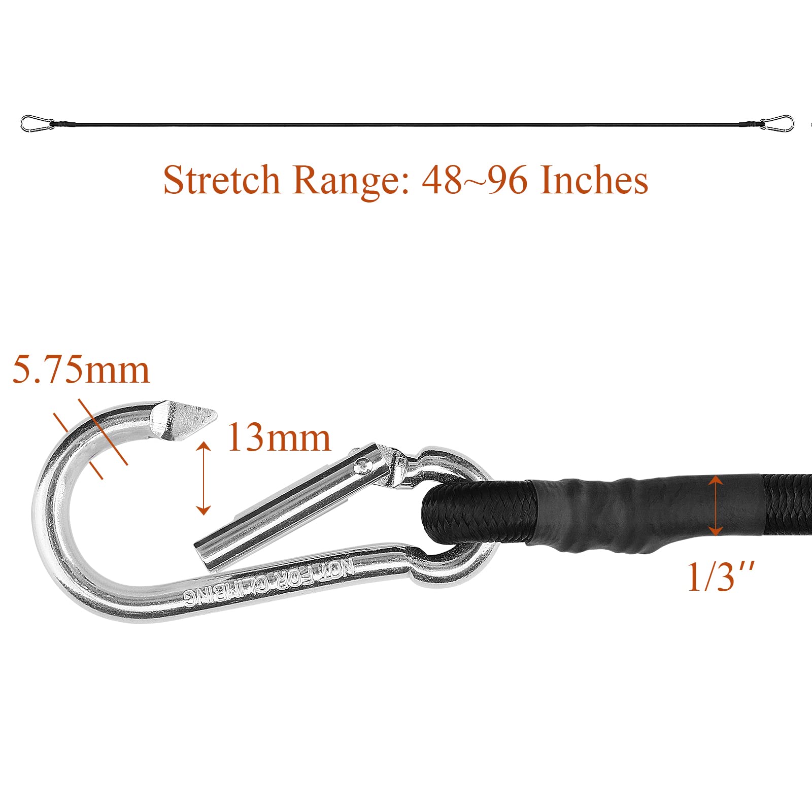 48 Inch Heavy Duty Black Bungee Cords with Carabiner Hooks - 4 Pack for Camping, Hiking, Luggage Straps & Outdoor Gear Securing