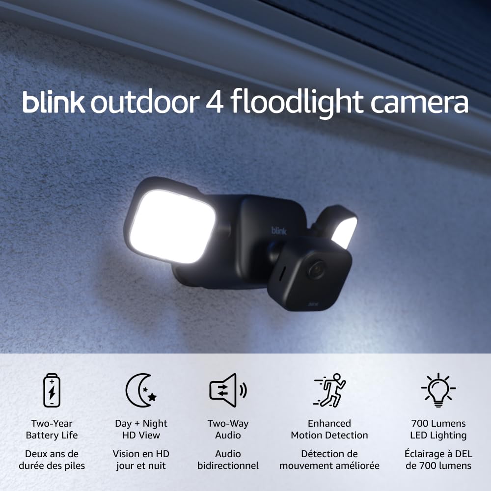 Blink Outdoor 4 Floodlight Camera (Latest Model) - Wireless Smart Security Camera with 700 Lumens, 2-Year Battery Life, HD Live View & Enhanced Motion Detection - Alexa Compatible for Home Security & Outdoor Monitoring