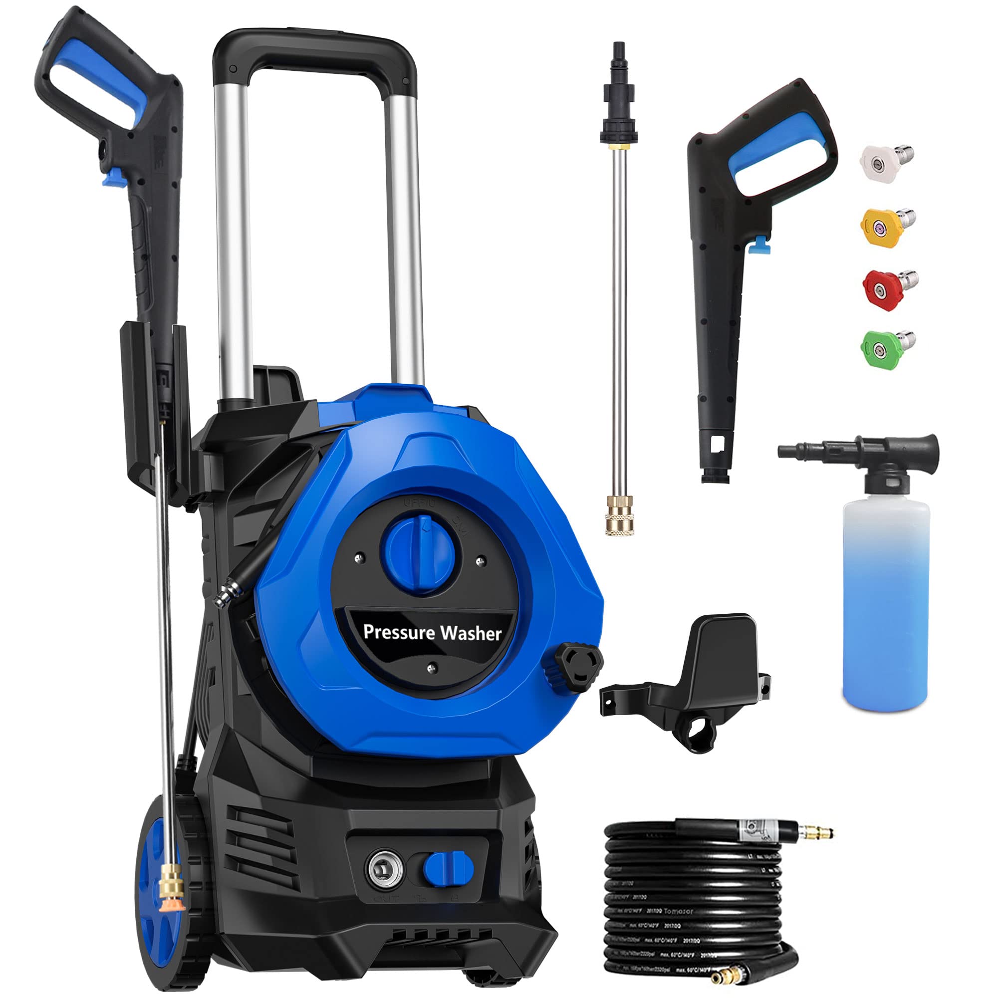 **4500PSI Electric Pressure Washer - 2.9 GPM High-Pressure Cleaner with 25ft Hose & 16.4ft Cord, Soap Tank for Car Washing, Patio, Garden & Outdoor Cleaning (Blue)**    *Perfect for Driveways, Decks, Fences, Siding & Heavy-Duty Cleaning Tasks*