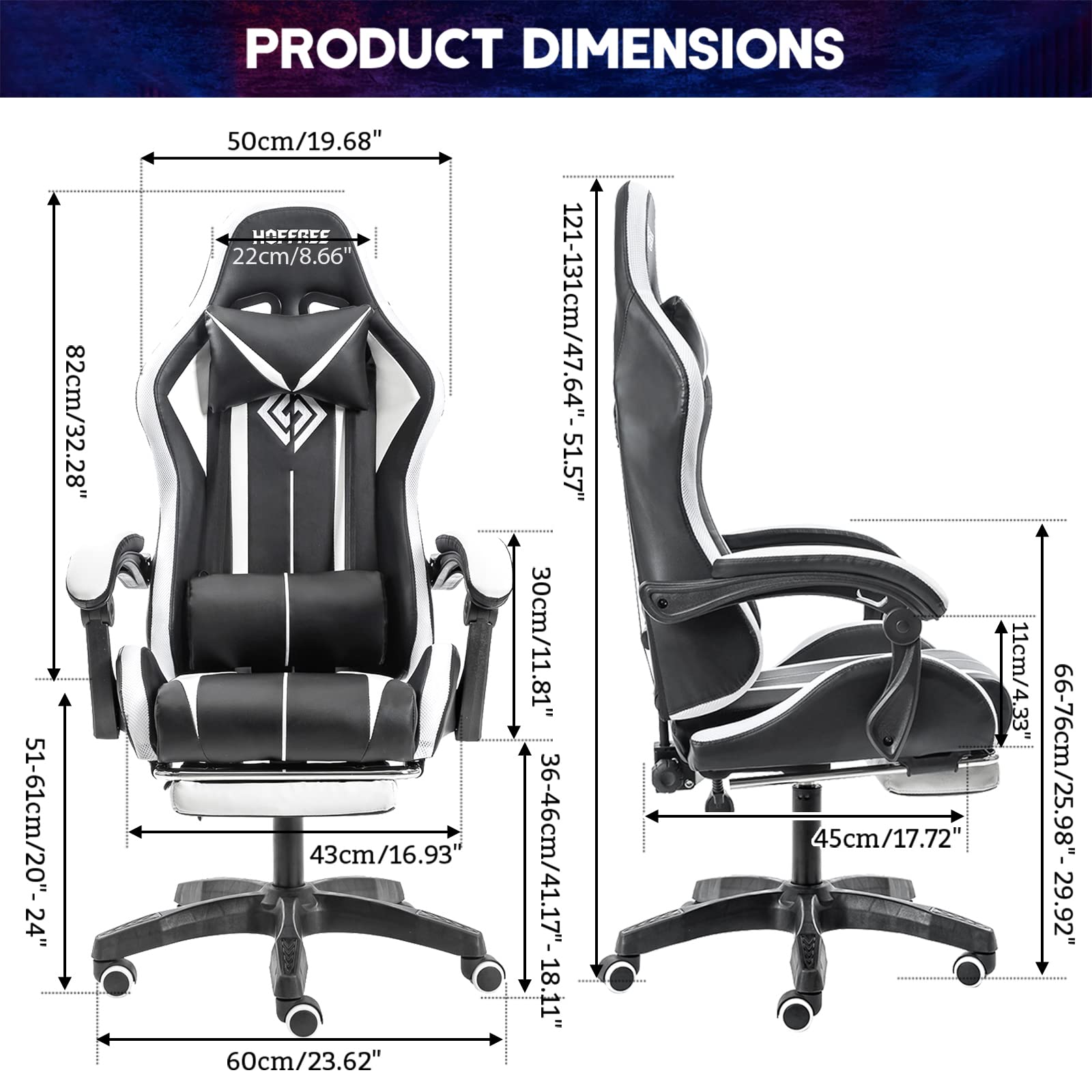 RGB Gaming Chair with LED Lights & Massage - Ergonomic High Back Computer Chair with Adjustable Lumbar Support, Footrest & Linkage Armrest - White & Black for Esports, Streaming & Home Office Setup
