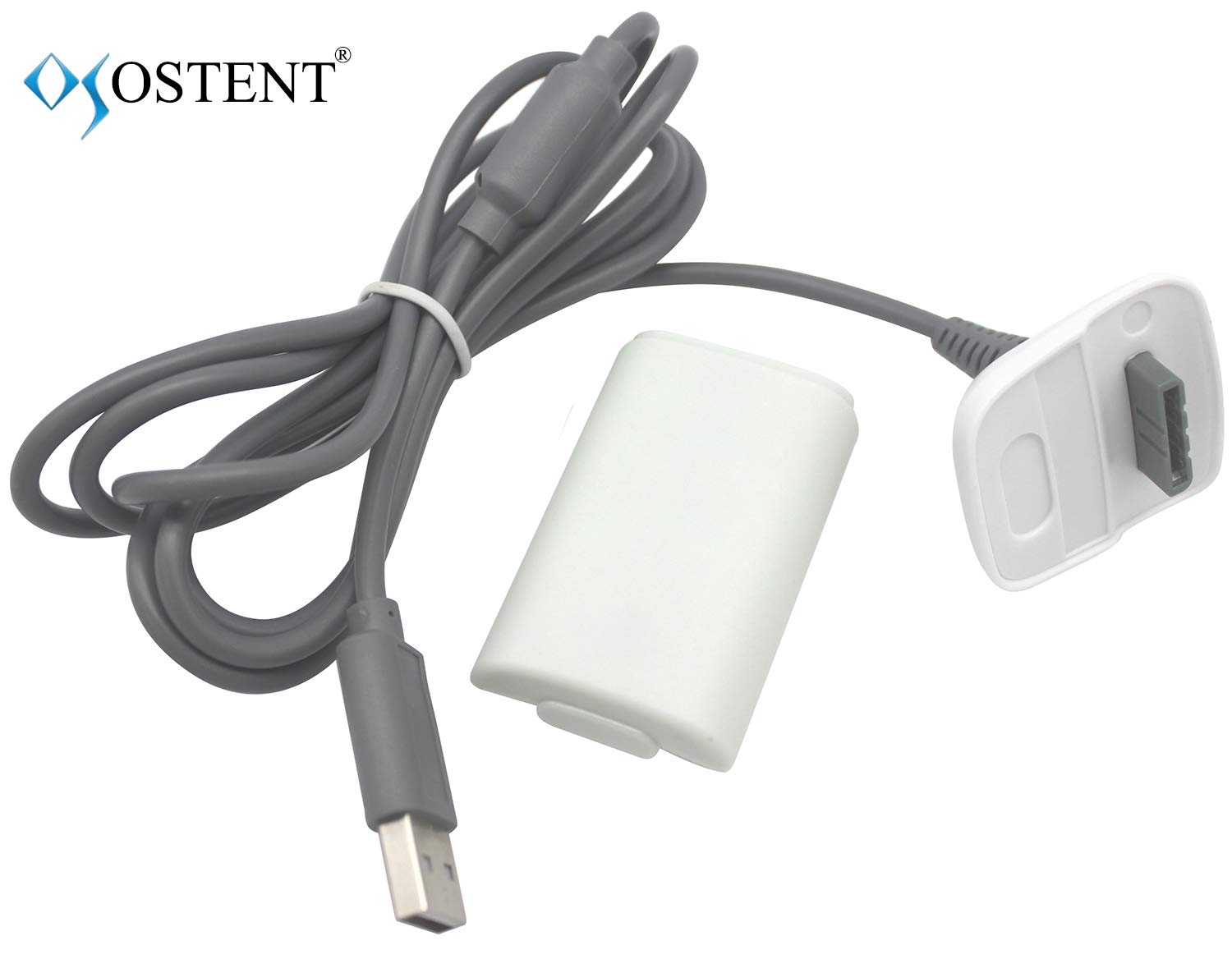 OSTENT 2-in-1 Charger Cable with Rechargeable Battery Pack for Xbox 360 Wireless Controller - White | Extended Gaming Sessions, Travel & Home Use
